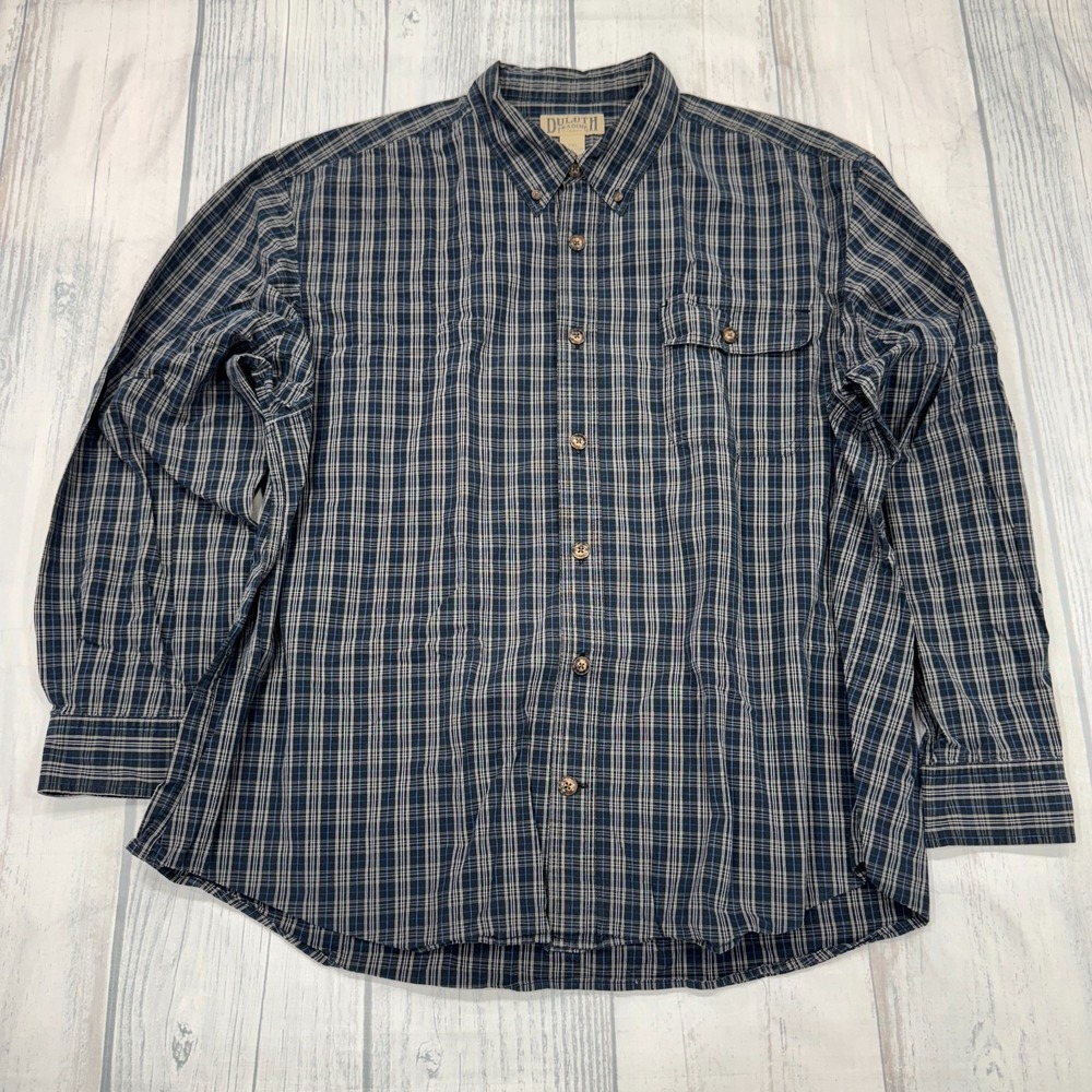 Duluth Trading Co Button Shirt‎ 2XL Gray Plaid Mens
